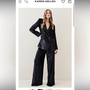 Karen Millen Velvet Suit Pants in Black